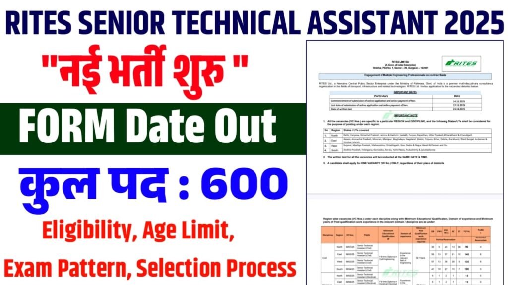 RITES Senior Technical Assistant Recruitment 2025 : आवेदन प्रक्रिया, योग्यता और महत्वपूर्ण जानकारी 3 RITES Senior Technical Assistant Recruitment 2025