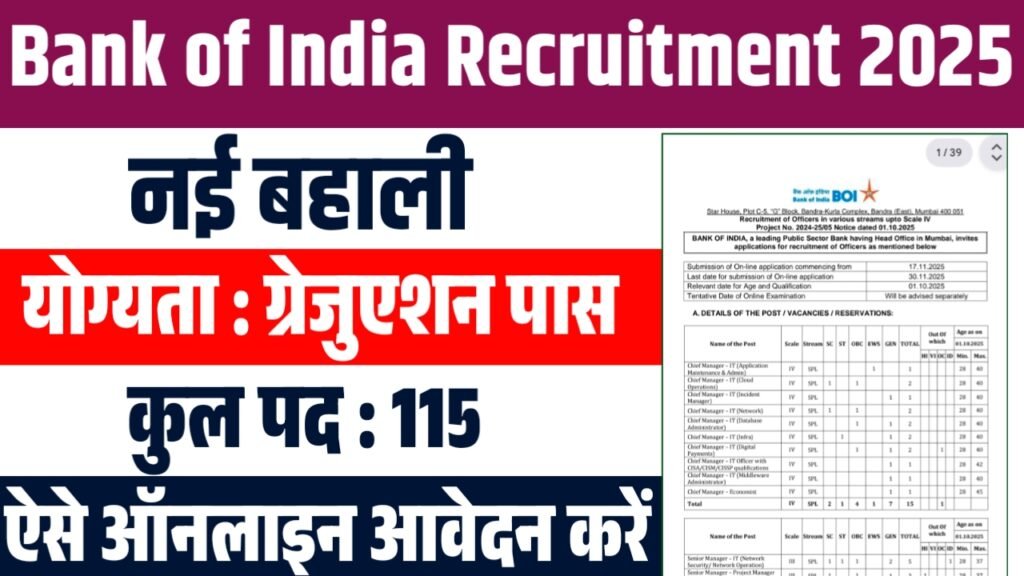 Bank of India SO Recruitment 2025 : 115 Specialist Officer पदों पर भर्ती, ऐसे करें आवेदन – योग्यता, फीस, सैलरी और पूरी जानकारी 2 Bank of India SO Recruitment 2025