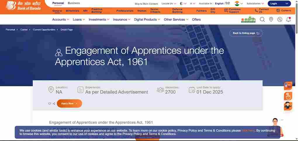 Bank of Baroda Apprentices Vacancy 2025