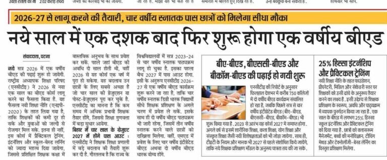 B.Ed 1 Year Course 2026