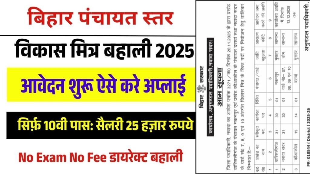 Bihar Vikas Mitra Vacancy 2025